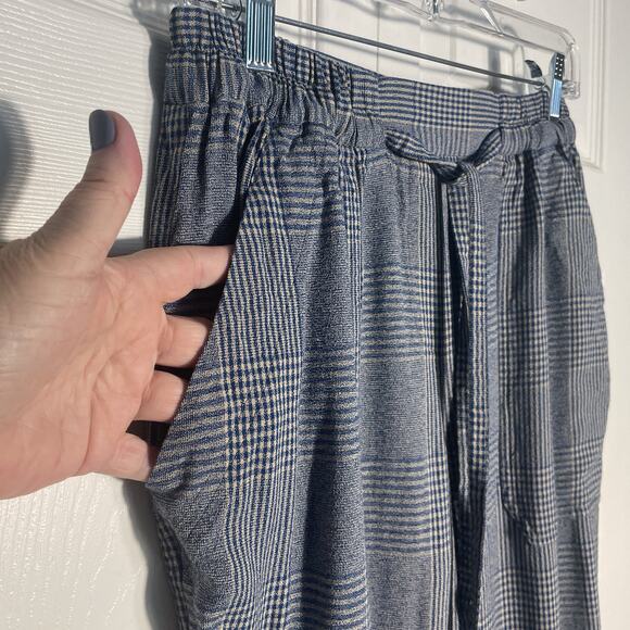 Etro Pants Womens 46 Blue Tan Plaid Trousers Cropped Drawstring Pockets Italy - Picture 2 of 10